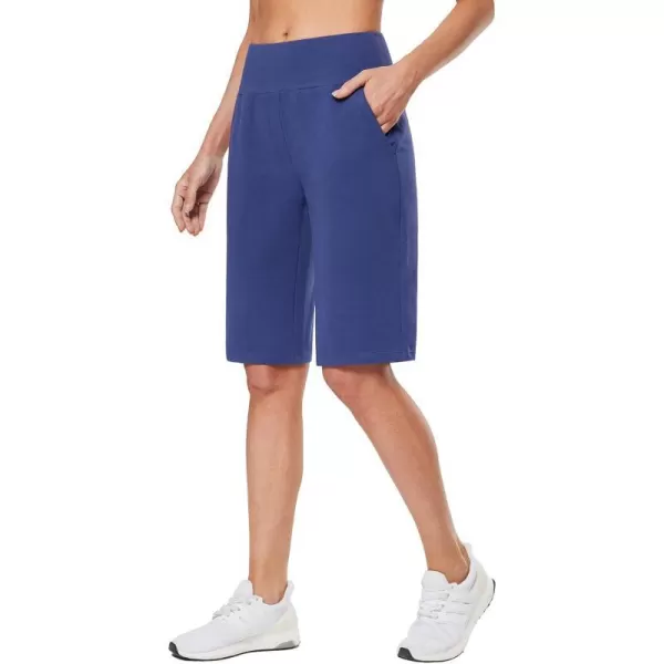 BALEAF 12 Bermuda Shorts for Women Knee Length Summer Long Shorts Cotton Casual Lounge AthleticBlue