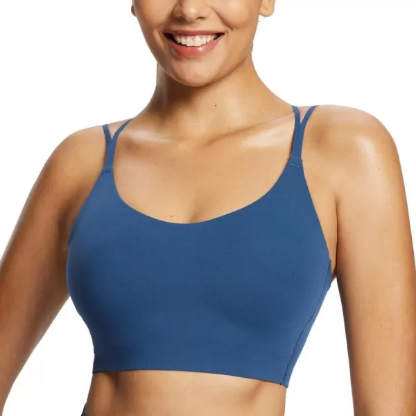 BALEAF Freeleaf Womens Sports Bra Longline Molded Cup Yoga Bra Thin Strap Low Impact Spaghetti Workout Crop Tank TopsGibraltar Sea