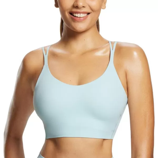 BALEAF Freeleaf Womens Sports Bra Longline Molded Cup Yoga Bra Thin Strap Low Impact Spaghetti Workout Crop Tank TopsPastel Blue