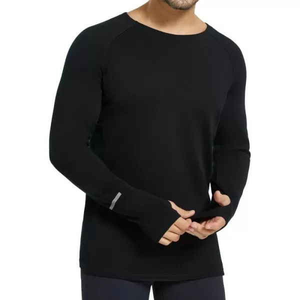 BALEAF Mens 100 Merino Wool Base Layer Thermal Underwear Warm Insulating Undershirts with Balaclava Ski SnowboardingBlackcrewneck