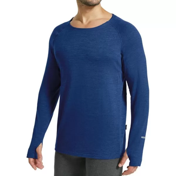 BALEAF Mens 100 Merino Wool Base Layer Thermal Underwear Warm Insulating Undershirts with Balaclava Ski SnowboardingBluecrewneck