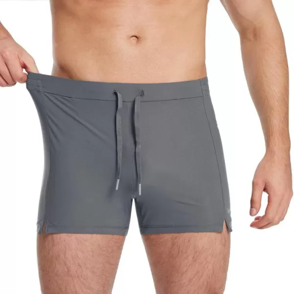 BALEAF Mens 3 Stretchy Swim Trunks Short Square Leg Swim Briefs Quick Dry Board Shorts with Zipper PocketDark Grey