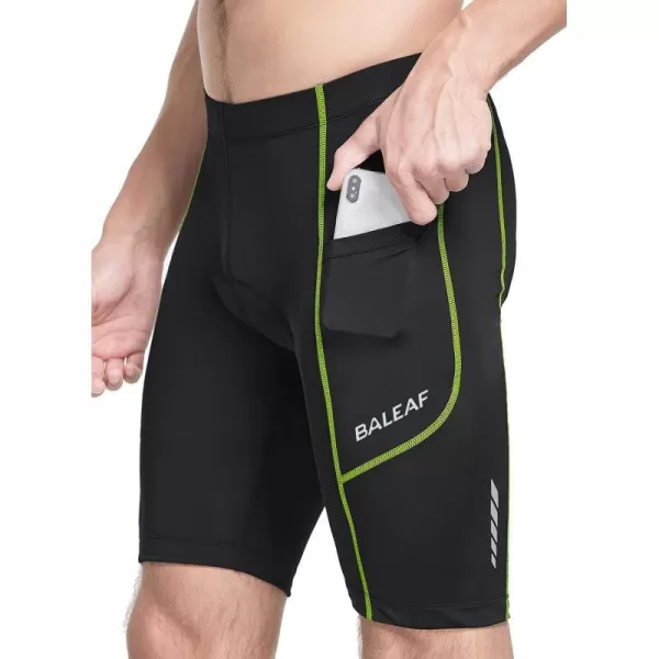 BALEAF Mens Padded Bike Shorts Cycling Tights Road Bicycle MTB Accessories Pockets UPF 50ClassicblackGreen