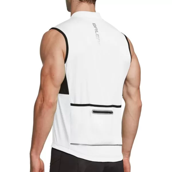 BALEAF Mens Sleeveless Cycling Jersey Road Bike Shirt Bicycle Biking Tank Tops Full Zip Pockets SPF UPF50White