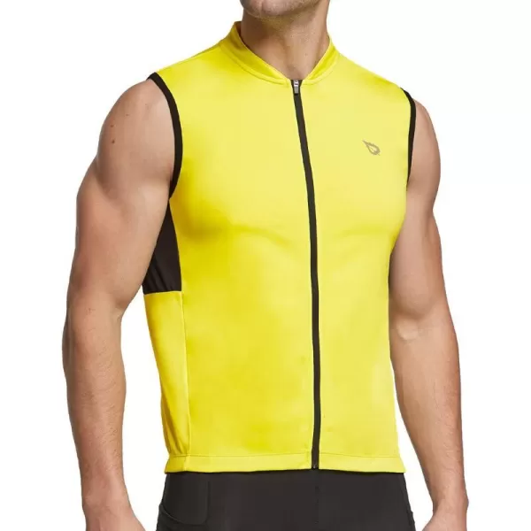 BALEAF Mens Sleeveless Cycling Jersey Road Bike Shirt Bicycle Biking Tank Tops Full Zip Pockets SPF UPF50Yellow