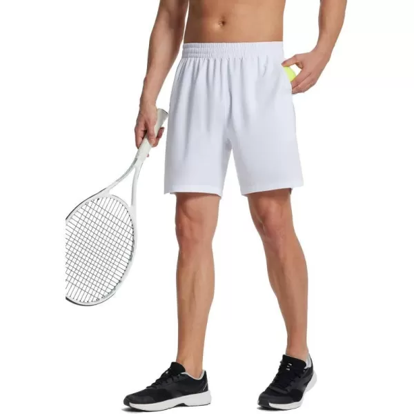 BALEAF Mens Tennis Shorts 7 Workout Running Ball Pockets Quick Dry No LinerWhite