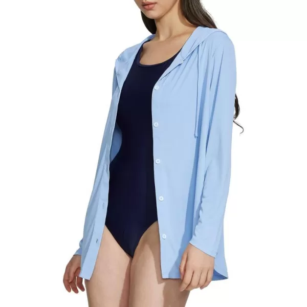 BALEAF Womens 2024 UPF 50 Swimsuit Coverups Long Sleeve Beach Cover Up Quick Dry Sun Shirts Hoodie with PocketsBlue