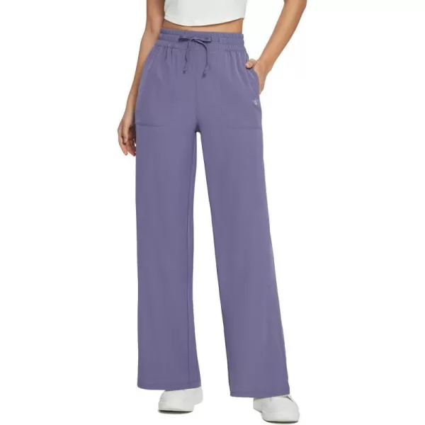 BALEAF Womens 21 30 Wide Leg Pants Capris Athletic Casual with Pockets Drawstring Quick Dry Walking Workout UPF5030 Pantspurple