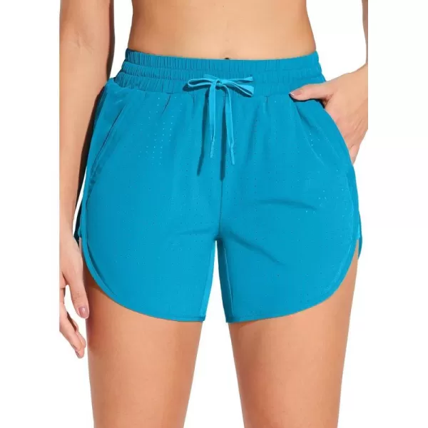 BALEAF Womens 5 Mesh Swim Shorts Modest Quick Dry Adjustable Drawstring Board Shorts with Liner Pockets UPF50Aqua Blue