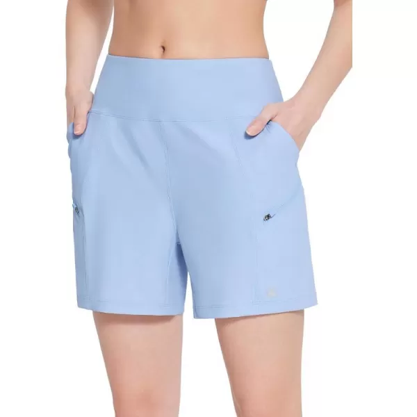 BALEAF Womens Athletic Shorts 5 Inch Running Shorts with Liner High Waist Pockets5 Inchlight Blue