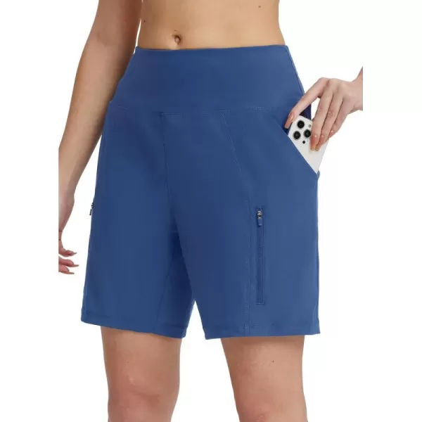 BALEAF Womens Athletic Shorts 7 Inch Long Hiking Shorts High Waist Pockets7 Inchblue