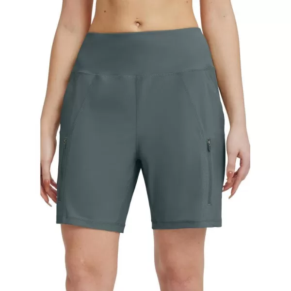 BALEAF Womens Athletic Shorts 7 Inch Long Hiking Shorts High Waist Pockets7 Inchgrey