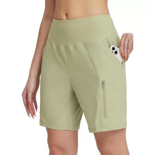 BALEAF Womens Athletic Shorts 7 Inch Long Hiking Shorts High Waist Pockets7 Inchkhaki Green