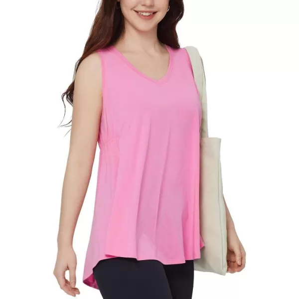 BALEAF Womens Flowy Tank Tops VNeck Tunic Sleeveless Workout Long Loose Fit Camis Yoga TShirts Cute Tee for Casual SummerPink