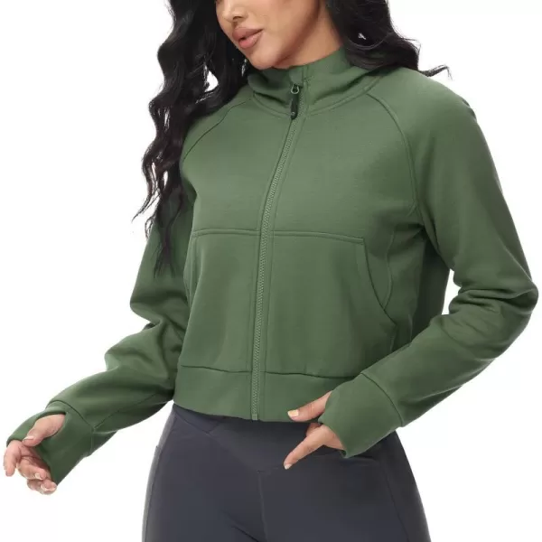 BALEAF Womens FullZip Up Hoodies Jacket Fleece Cropped Oversized Sweatshirts Casual Cotton Long Sleeve Tops with Thumb HoleAgreenhood