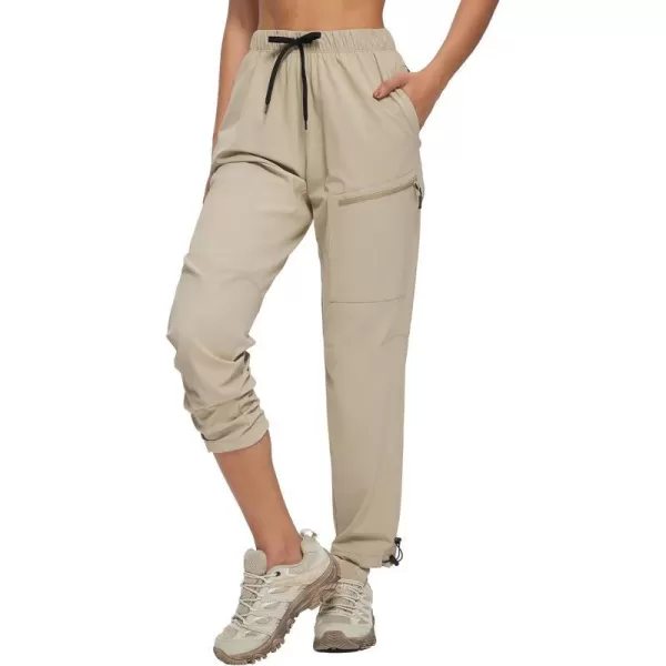 BALEAF Womens Hiking Pants Quick Dry Lightweight Water Resistant Elastic Waist Cargo PantsLight Khaki