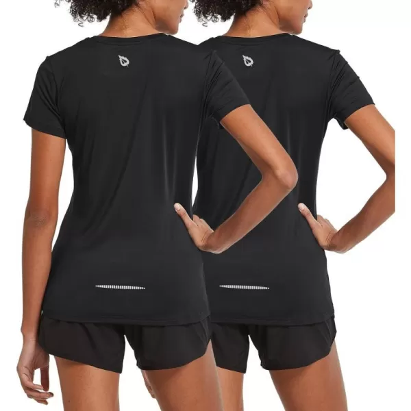 BALEAF Womens Short Sleeve Running Workout Shirts Athletic Tops Lightweight Quick Dry Training Yoga CrewneckBlack2 Pack