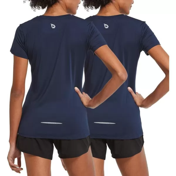 BALEAF Womens Short Sleeve Running Workout Shirts Athletic Tops Lightweight Quick Dry Training Yoga CrewneckNavy2 Pack