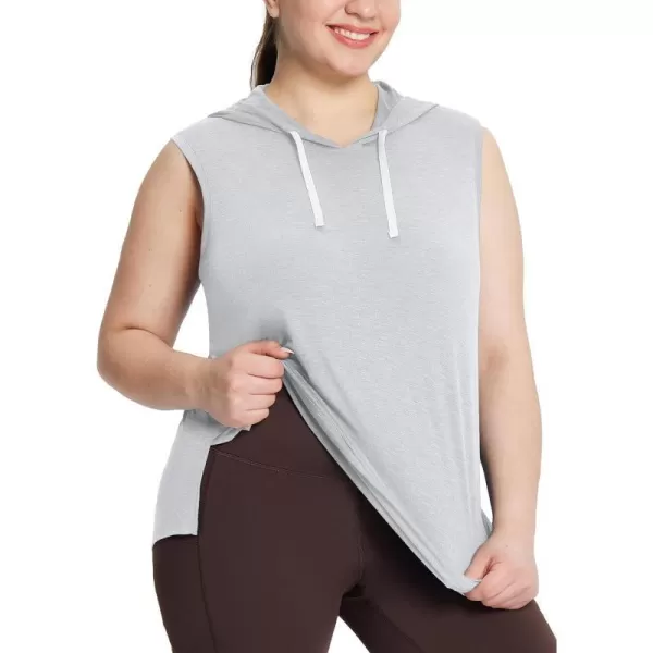 BALEAF Womens Sleeveless Hooded Workout Tanks Dance Tops Muscle TShirt Quick Dry Side Slits for SummerHeather Gray