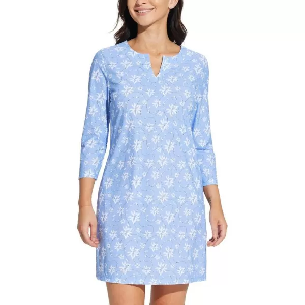 BALEAF Womens Sun Protection Swim Cover Up Dress with Pockets 34 Sleeve UPF 50 Tunic Beach Coverups Dress 2024Patternblue