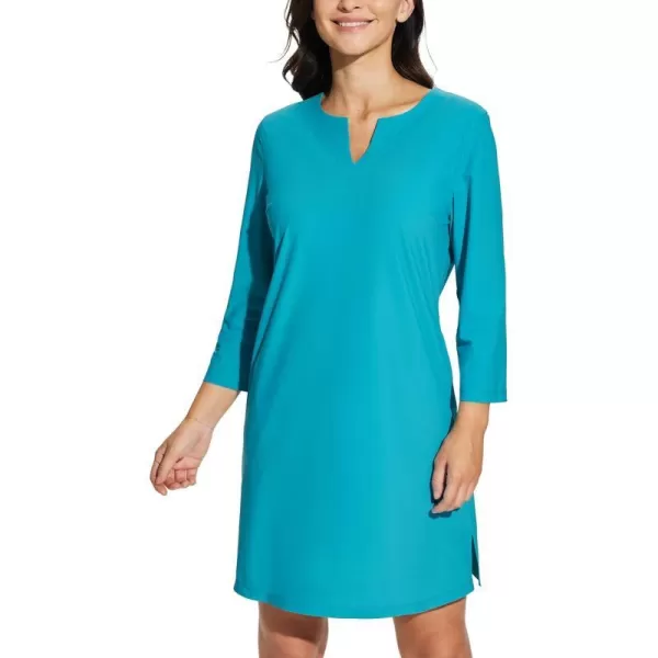 BALEAF Womens Sun Protection Swim Cover Up Dress with Pockets 34 Sleeve UPF 50 Tunic Beach Coverups Dress 2024Solidaque Blue