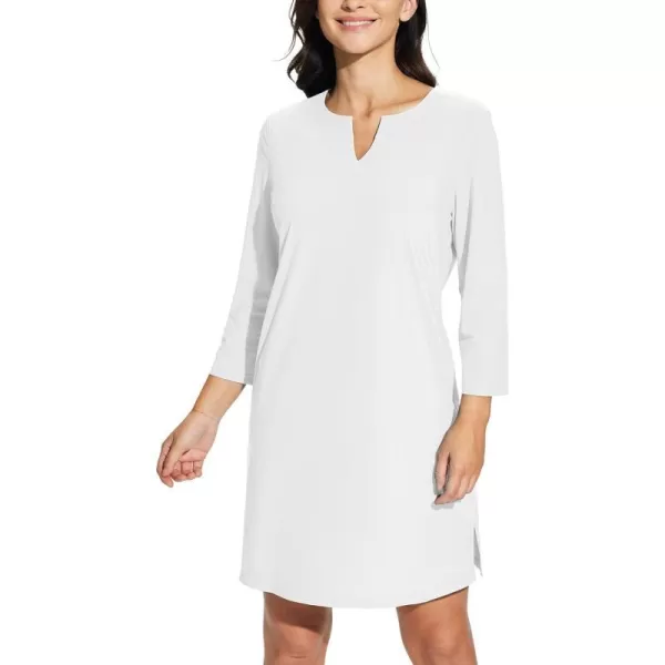 BALEAF Womens Sun Protection Swim Cover Up Dress with Pockets 34 Sleeve UPF 50 Tunic Beach Coverups Dress 2024Solidwhite