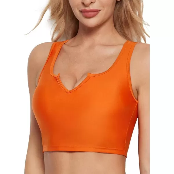 BALEAF Womens Swim Crop Tops Bra Longline Modest Bikini Top Full Coverage V Neck Swimsuit Bathing Suit Tops OnlyOrange