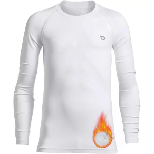 BALEAF Youth Boys Compression Thermal Shirt Fleece Baselayer Long Sleeve Cold Gear Mock Top Baseball Football UndershirtWhite