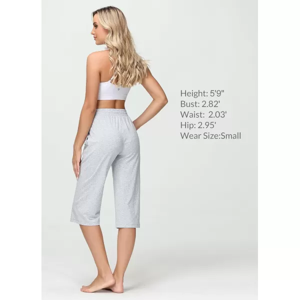 BALEAF Womens Capri Yoga Pants 1517 Cotton Drawstring Workout Sweatpants Lounge Casual Summer Bermuda Pants with PocketsLight Grey