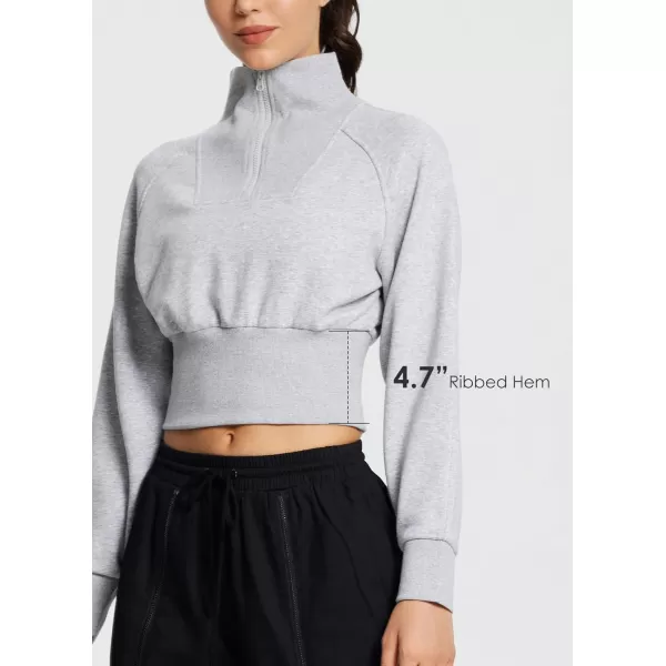 BALEAF Womens Half Zip Cropped Sweatshirt High Neck Long Sleeve Crop Pullover Athletic Ribbed Corset Hems CozyLight Grey