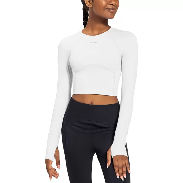 BALEAF Womens Long Sleeve Crop Top Workout Athletic Shirt Running Top Slim FitWhite