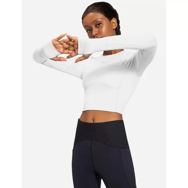 BALEAF Womens Long Sleeve Crop Top Workout Athletic Shirt Running Top Slim FitWhite