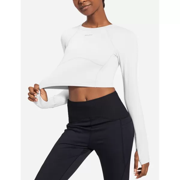 BALEAF Womens Long Sleeve Crop Top Workout Athletic Shirt Running Top Slim FitWhite