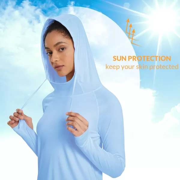 BALEAF Womens Sun Protection Hoodie Shirt UPF 50 Long Sleeve UV SPF TShirts Rash Guard Hiking Running Quick DryLight Blue