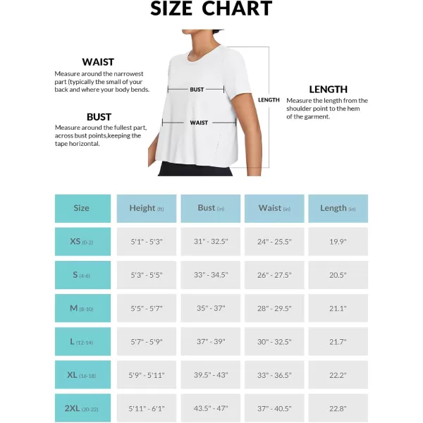 BALEAF Womens Workout Tops Athletic Shirts Cropped Short Sleeve Split Back Running Gym Quick Dry Sun Protection UPF 50White