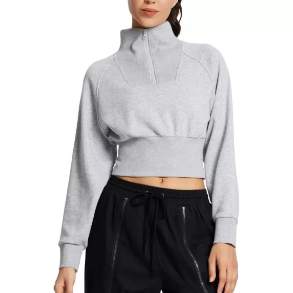 BALEAF Womens Half Zip Cropped Sweatshirt High Neck Long Sleeve Crop Pullover Athletic Ribbed Corset Hems CozyLight Grey