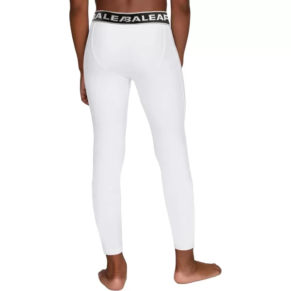 BALEAF Boys Fleece Compression Leggings Youth Pants Kids Tights Football Basketball Baseball Sports Cold Weather GearSolidwhite