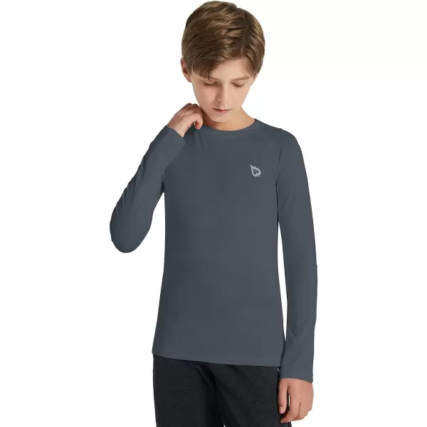 BALEAF Boys Long Sleeve Shirts Youth Compression Undershirts Kids Baseball Football Baselayer Cold Gear Quick DryGrey