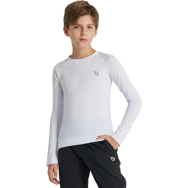 BALEAF Boys Long Sleeve Shirts Youth Compression Undershirts Kids Baseball Football Baselayer Cold Gear Quick DryWhite