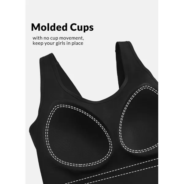 BALEAF Freeleaf Womens Longline Sports Bra Molded Cup Workout Tank Yoga Tops Built in Bra Athletic CamisoleBlack