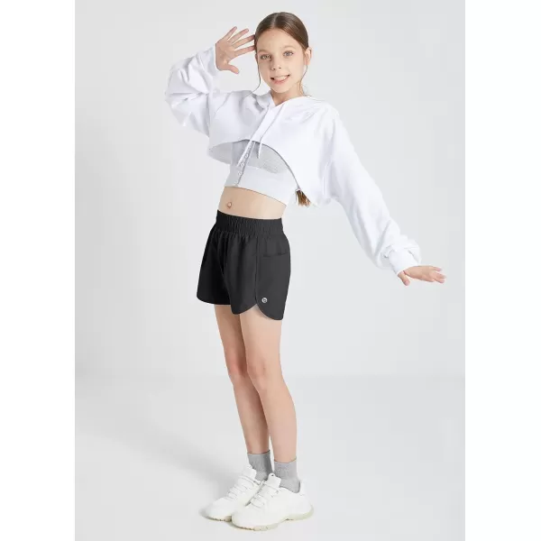 BALEAF Girls Basketball Soccer Athletic Shorts with Liner Kids Tennis Running Workout Cheer Pocketed ShortsBlack