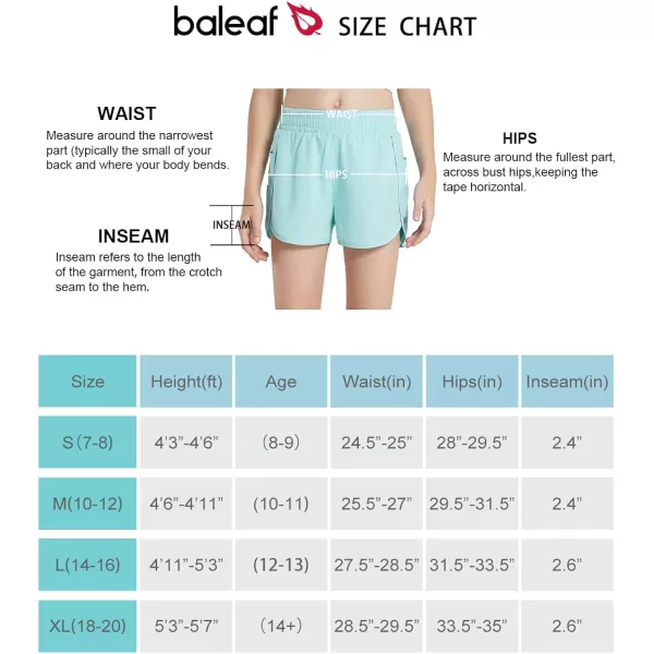 BALEAF Girls Basketball Soccer Athletic Shorts with Liner Kids Tennis Running Workout Cheer Pocketed ShortsLight Blue