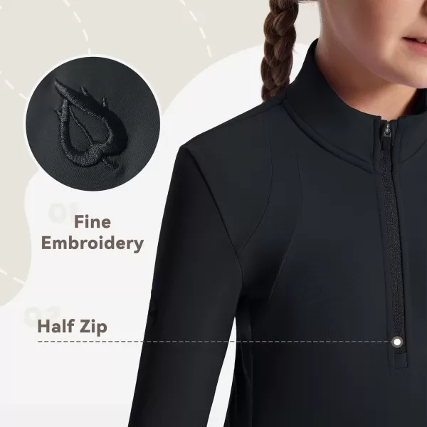 BALEAF Girls Fleece Long Sleeve Shirts Fall Jacket Half Zip Sweatshirts Horse Riding Camping Thermal Coat Kids03black