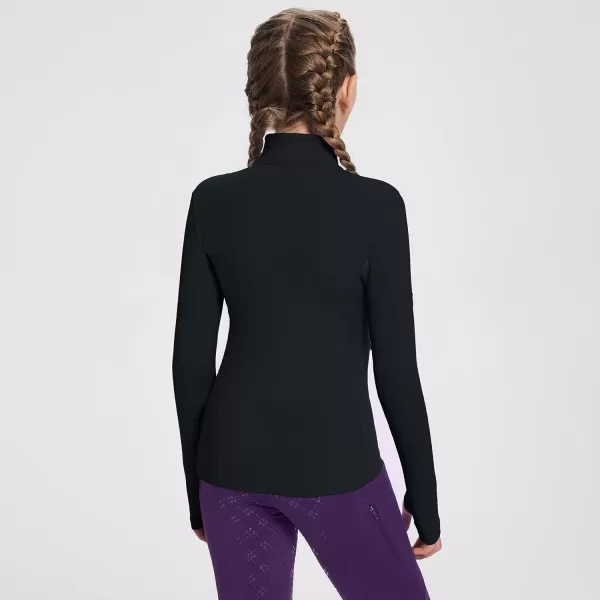 BALEAF Girls Fleece Long Sleeve Shirts Fall Jacket Half Zip Sweatshirts Horse Riding Camping Thermal Coat Kids03black