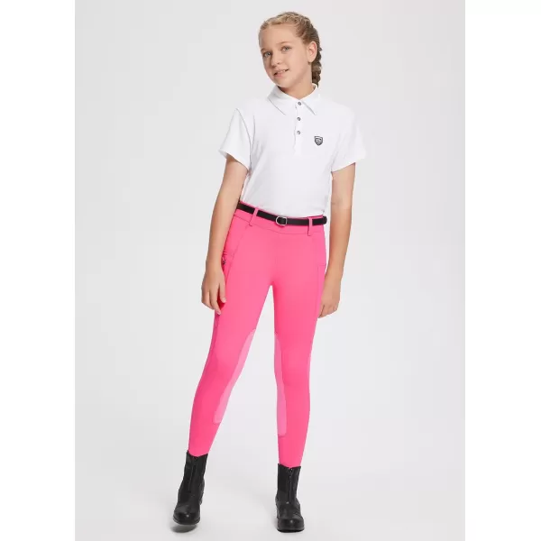 BALEAF Girls Horse Riding Pants Kids Equestrian Breeches KneePatch Zip Pocket Horseback TightsPink