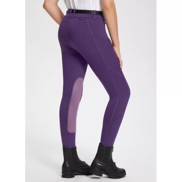 BALEAF Girls Horse Riding Pants Kids Equestrian Breeches KneePatch Zip Pocket Horseback TightsPurple