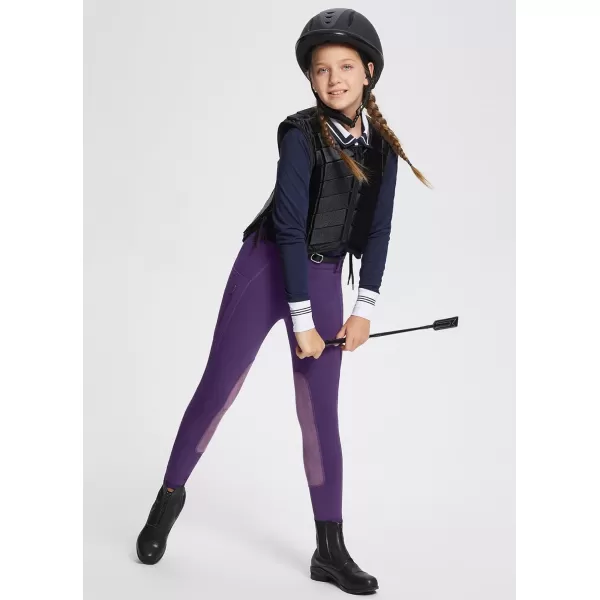 BALEAF Girls Horse Riding Pants Kids Equestrian Breeches KneePatch Zip Pocket Horseback TightsPurple