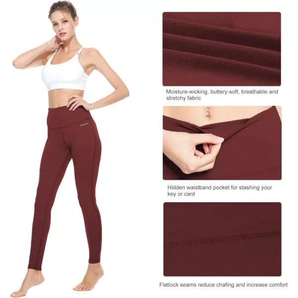 BALEAF Leggings for Women with Pockets Tummy Control Compression Workout Athletic Running High Waisted Yoga PantsRuby Wine