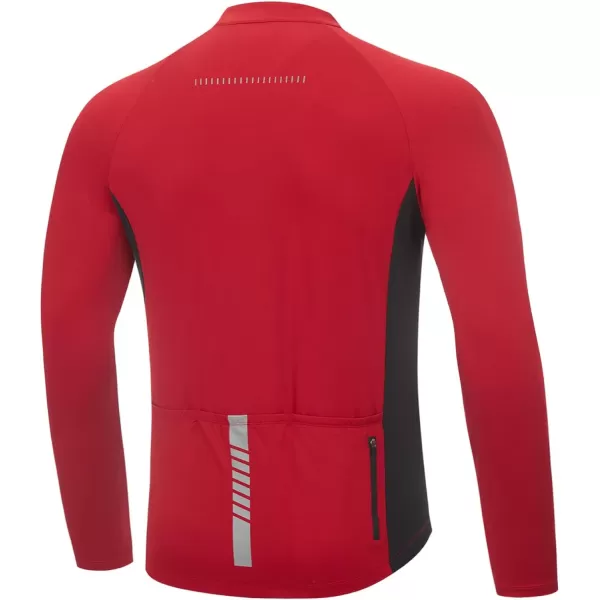 BALEAF Long Sleeve Cycling Jersey Men Full Zip 31 Pockets Mountain Bike Shirts Bicycle UPF50 Autumn01red