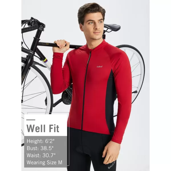 BALEAF Long Sleeve Cycling Jersey Men Full Zip 31 Pockets Mountain Bike Shirts Bicycle UPF50 Autumn01red